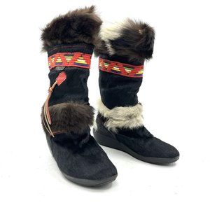 Tecnica Black White Red Fur Boots Women's Size EU 39